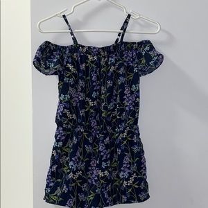 Youth-navy blue, flower patterned romper.